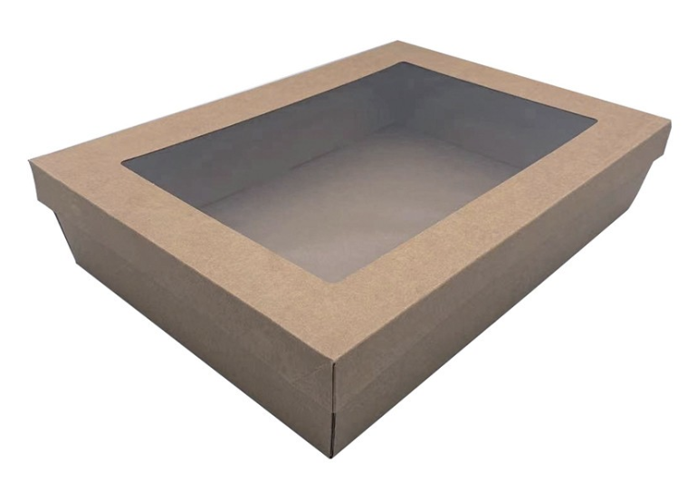#3 Kraft Paper lid with PET window for Cardboarrd Catering Tray (382x276x30mm) 100pcs